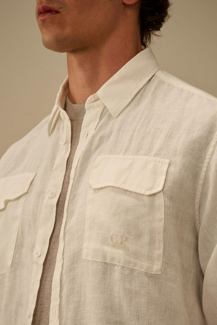 Camicia di lino a maniche lunghe con bottoni-4