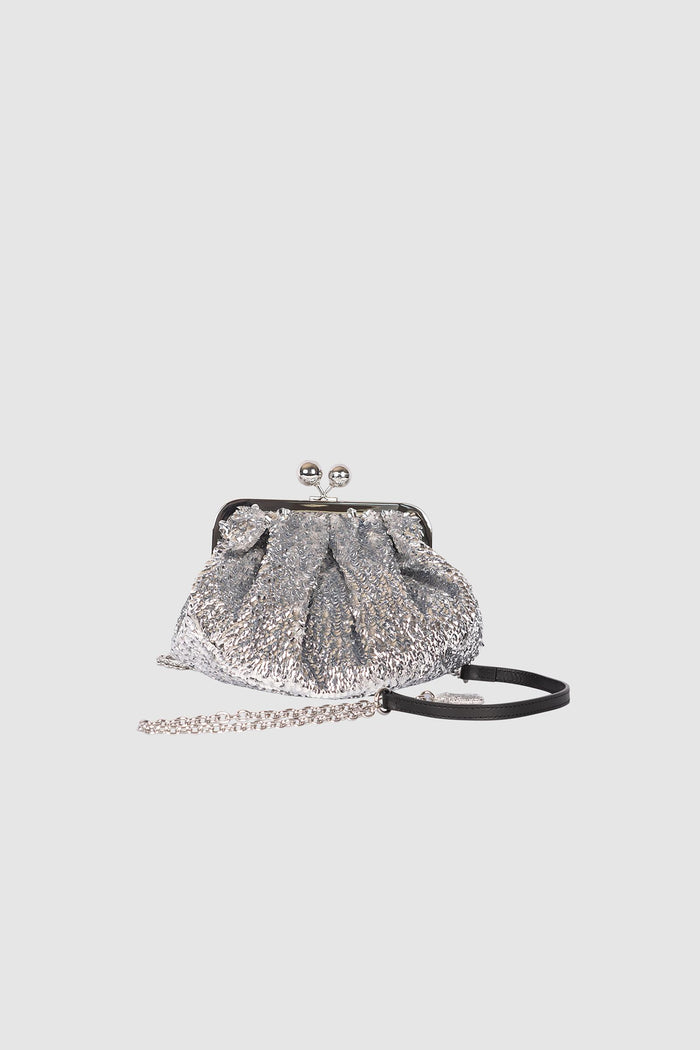 Pasticcino Bag small in raso con paillettes - Argento-3