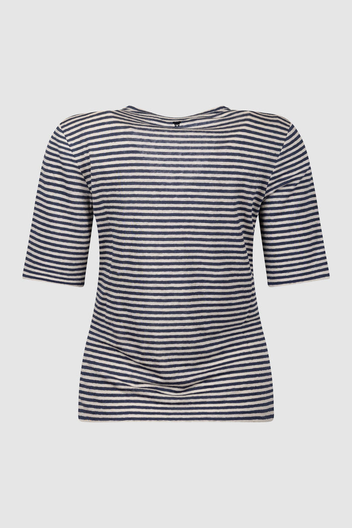 T-shirt a V in jersey di lino stretch-2