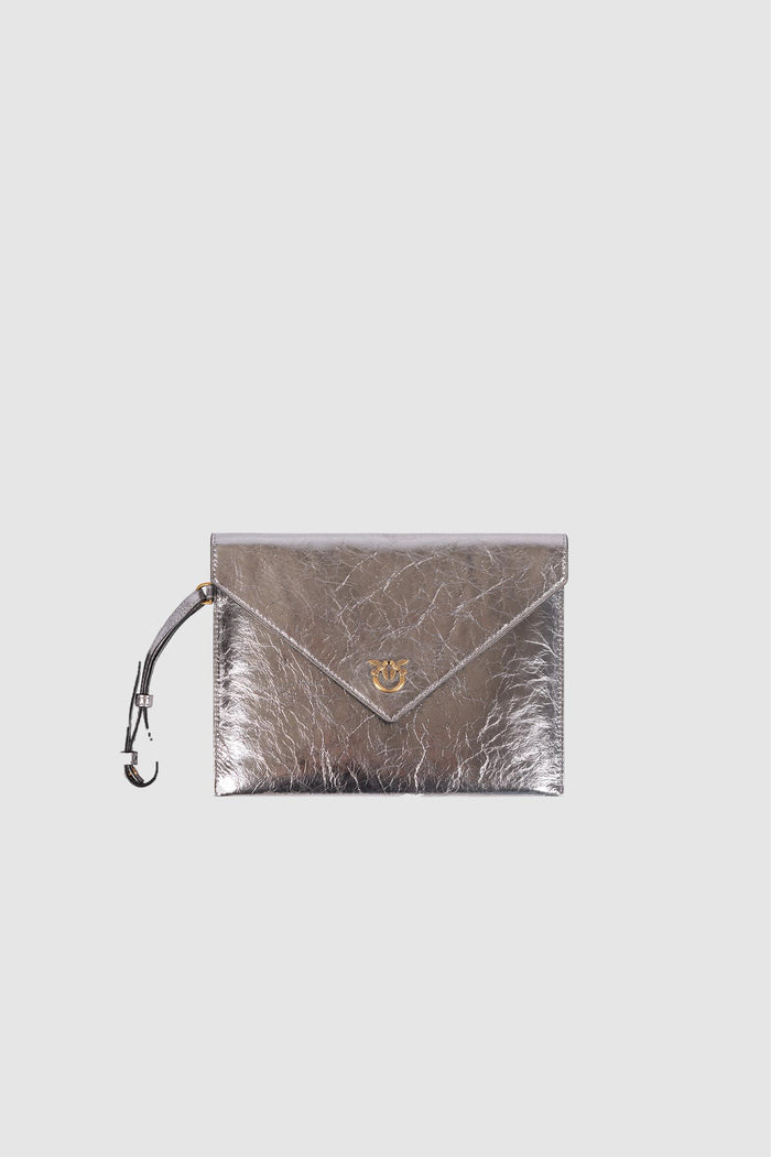 Pochette Envelope in Pelle Metallizzata Argento