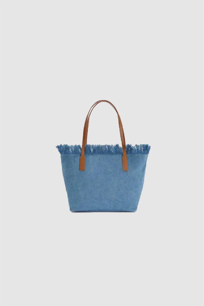 Borsa shopper City medium in tessuto denim con frange-2