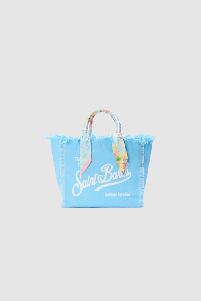 Borsa Vanity canvas stampa St Barth azzurro