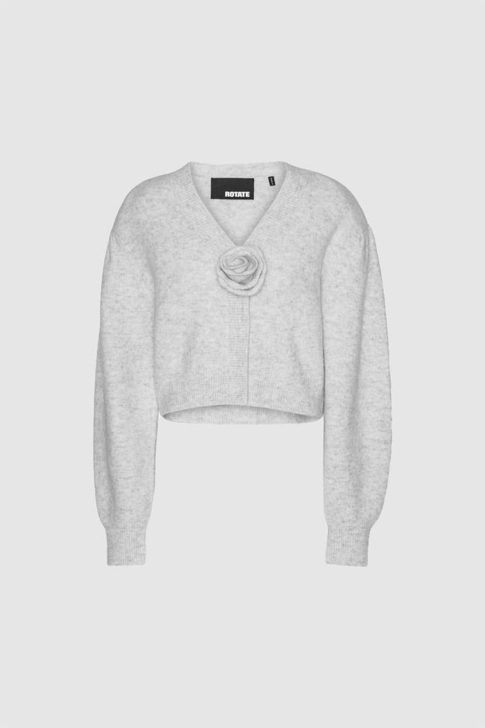 Cardigan in maglia a maniche a sbuffo grigio chiaro