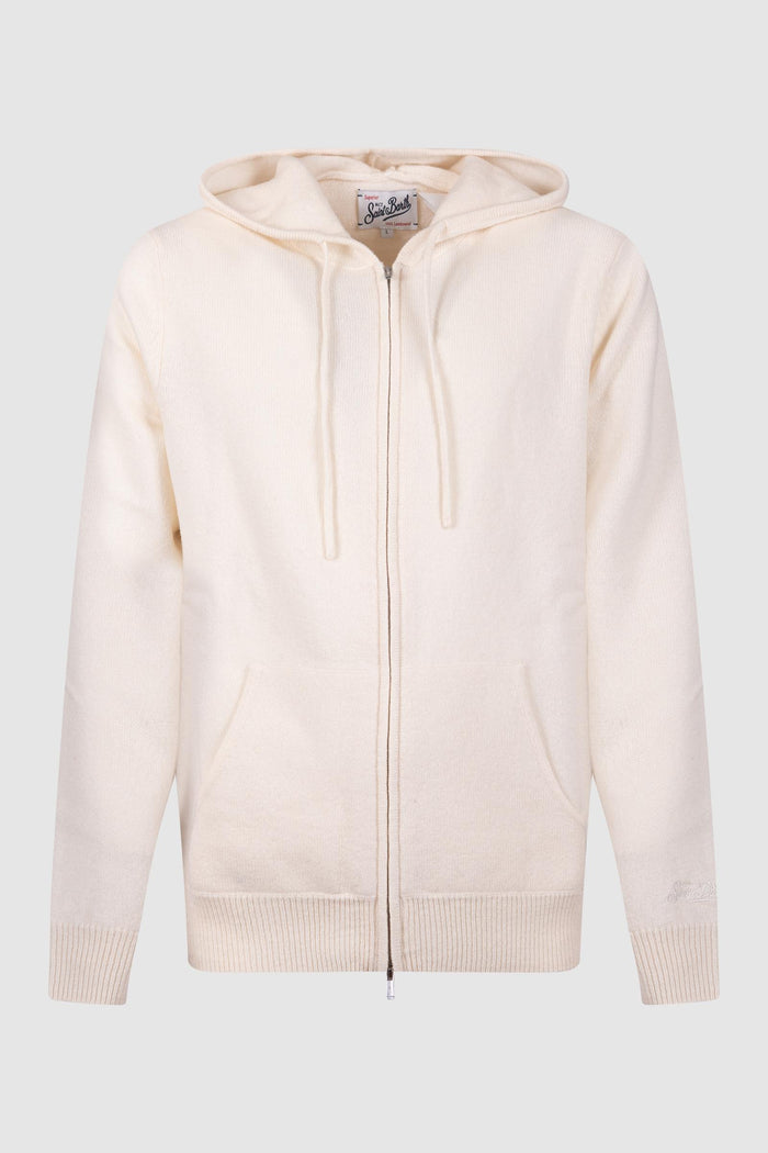 Felpa con Cappuccio Zip Panna