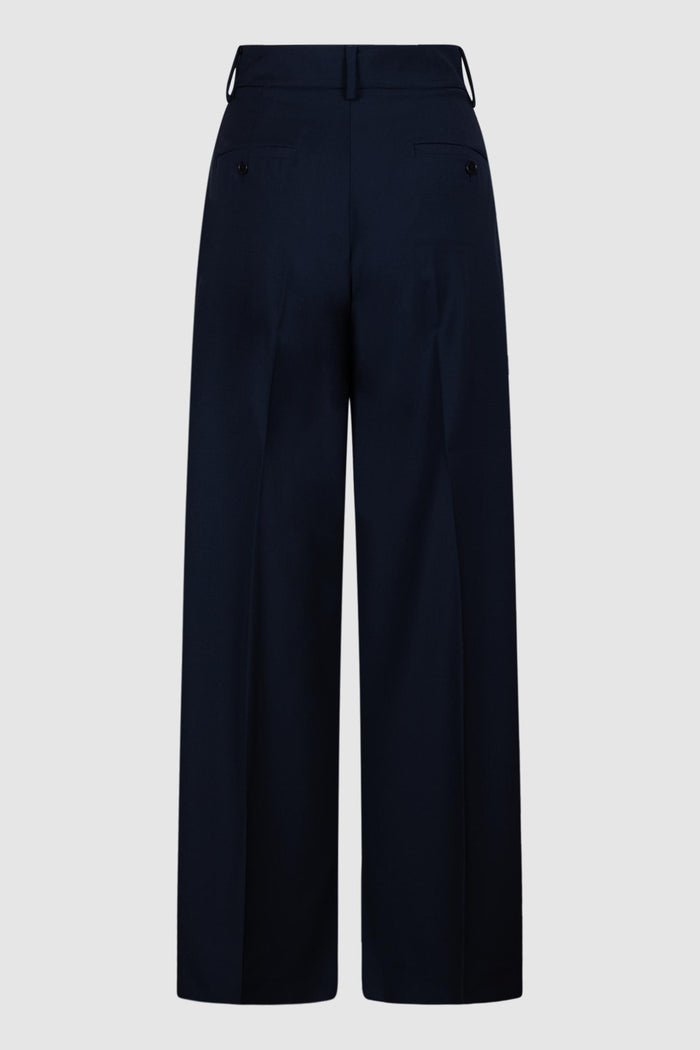 Pantalone palazzo in lana stretch - Blu-2