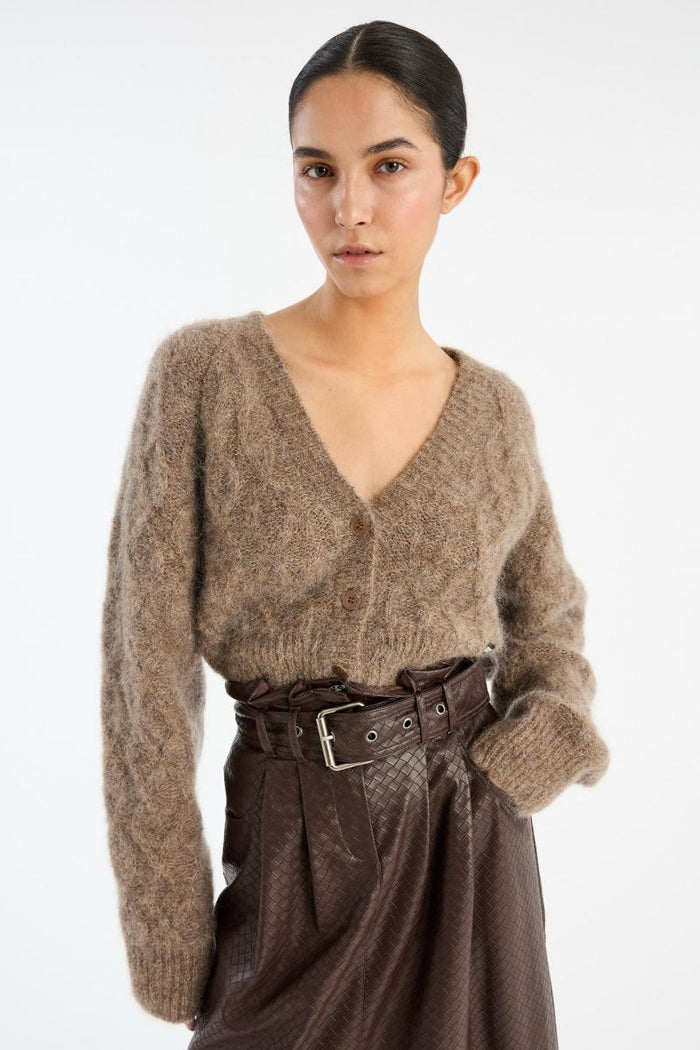 Cardigan in maglia soffice marrone-5