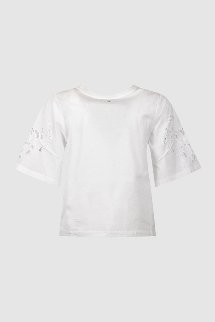 Top in popeline di cotone con ricami - Bianco-2