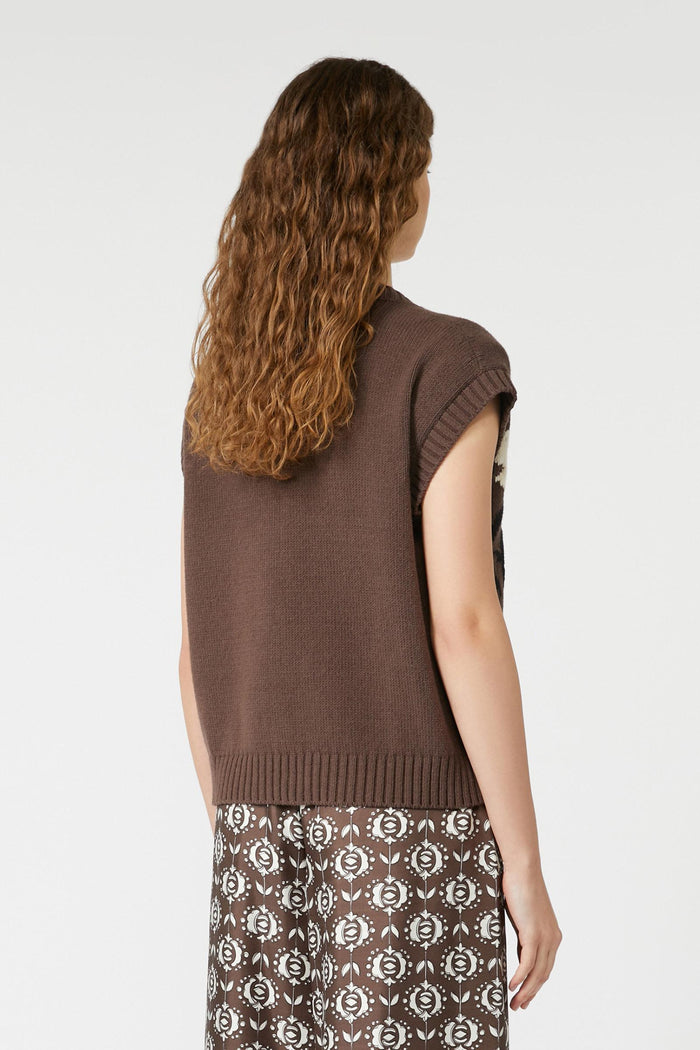 Crusca gilet intarsiato in misto cotone-5