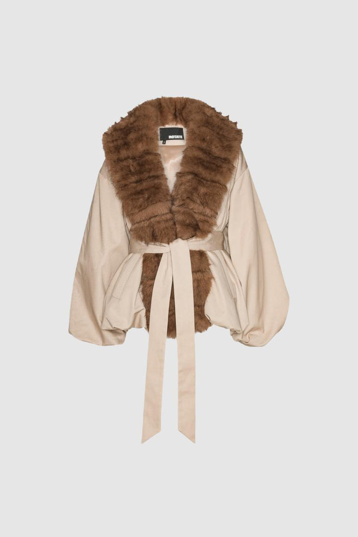 Giacca con collo in pelliccia sintetica beige