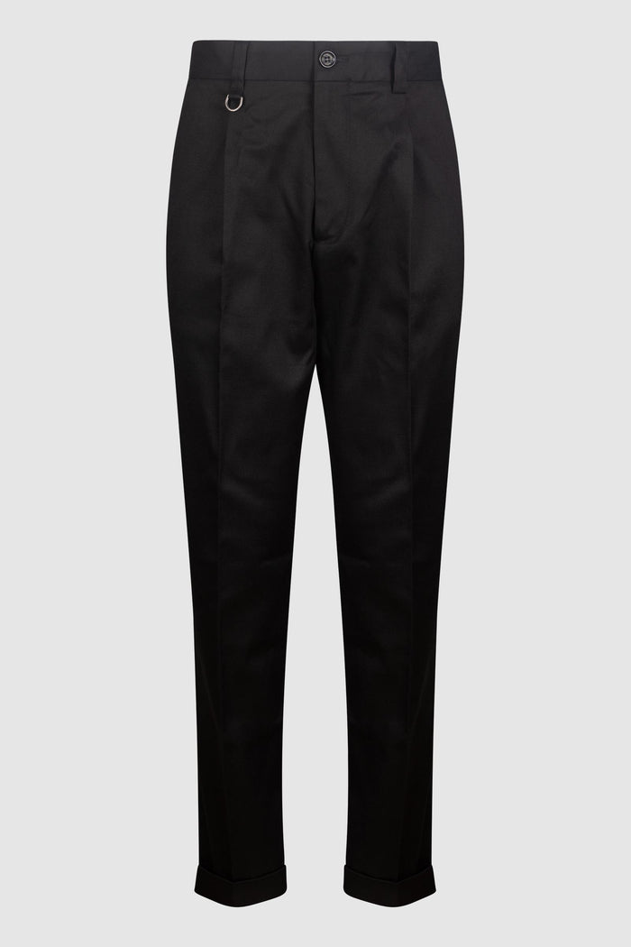 Pantaloni Uomo in Cotone Nero con Risvolto