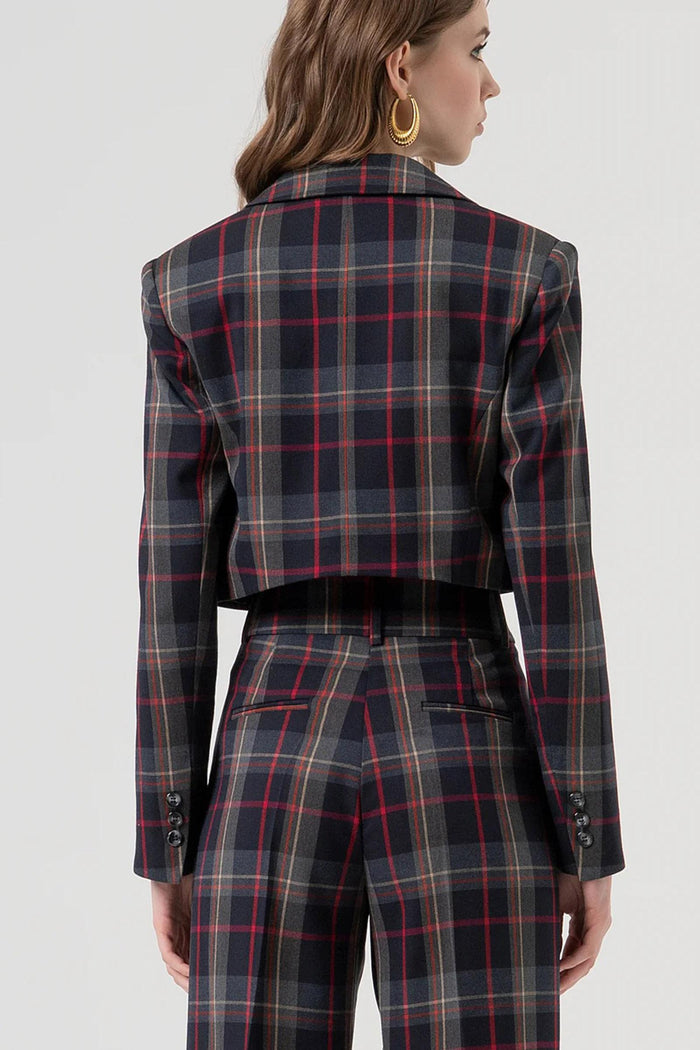 Blazer cropped doppiopetto in fantasia tartan-3