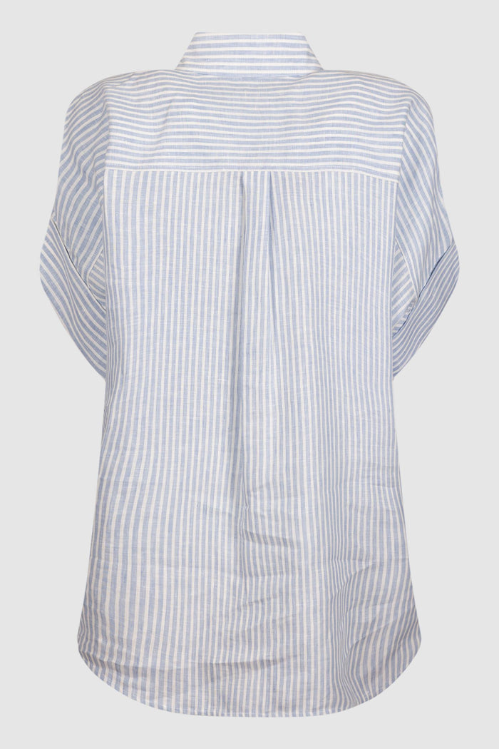 Camicia in tela di lino stampata - Azzurro-3