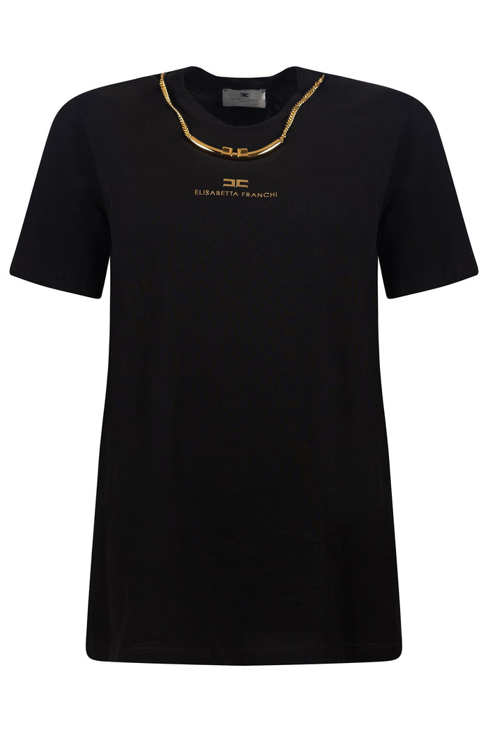 T-shirt in jersey di cotone con collana-2