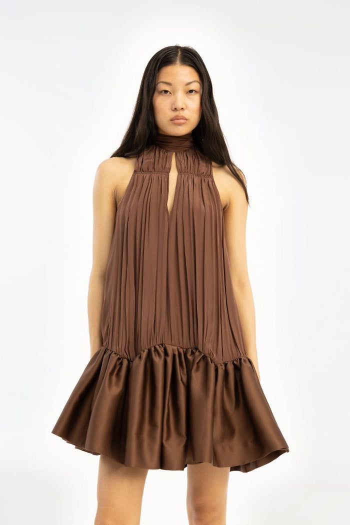Mini abito arricciato marrone scuro-3
