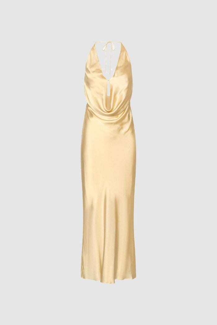 Abito in chiffon con scollo all'americana giallo