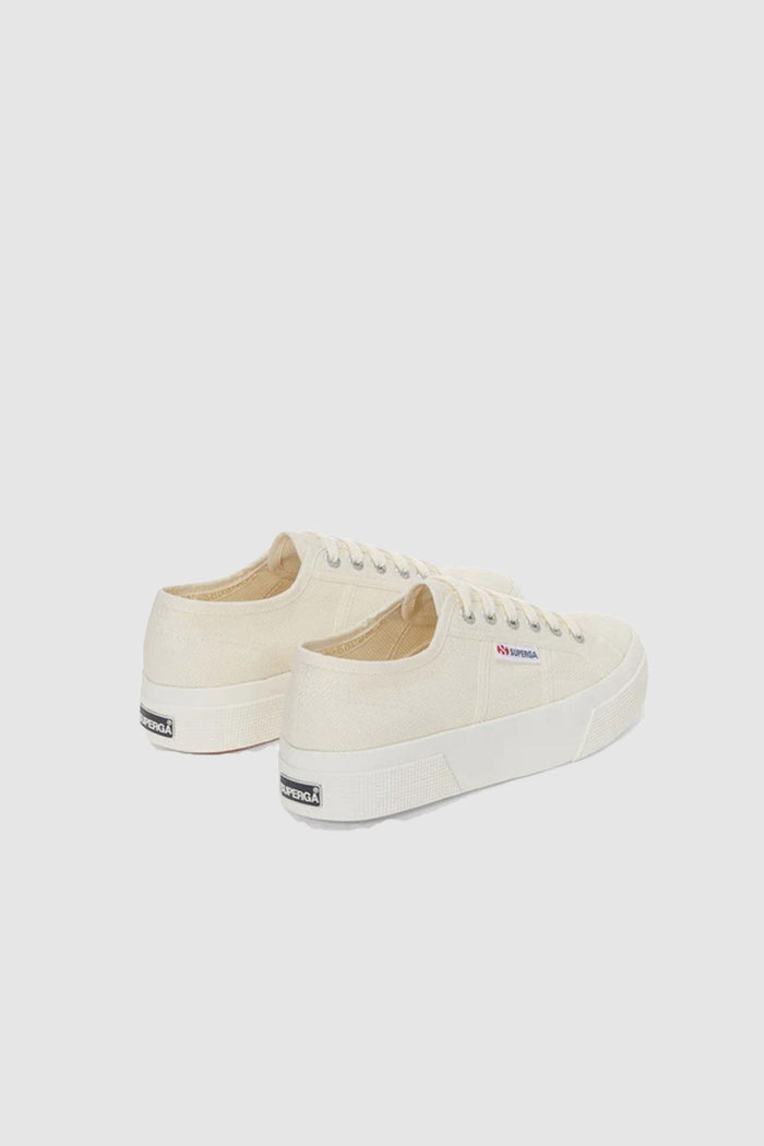 Sneakers unisex beige con plateau e tomaia in cotone-2