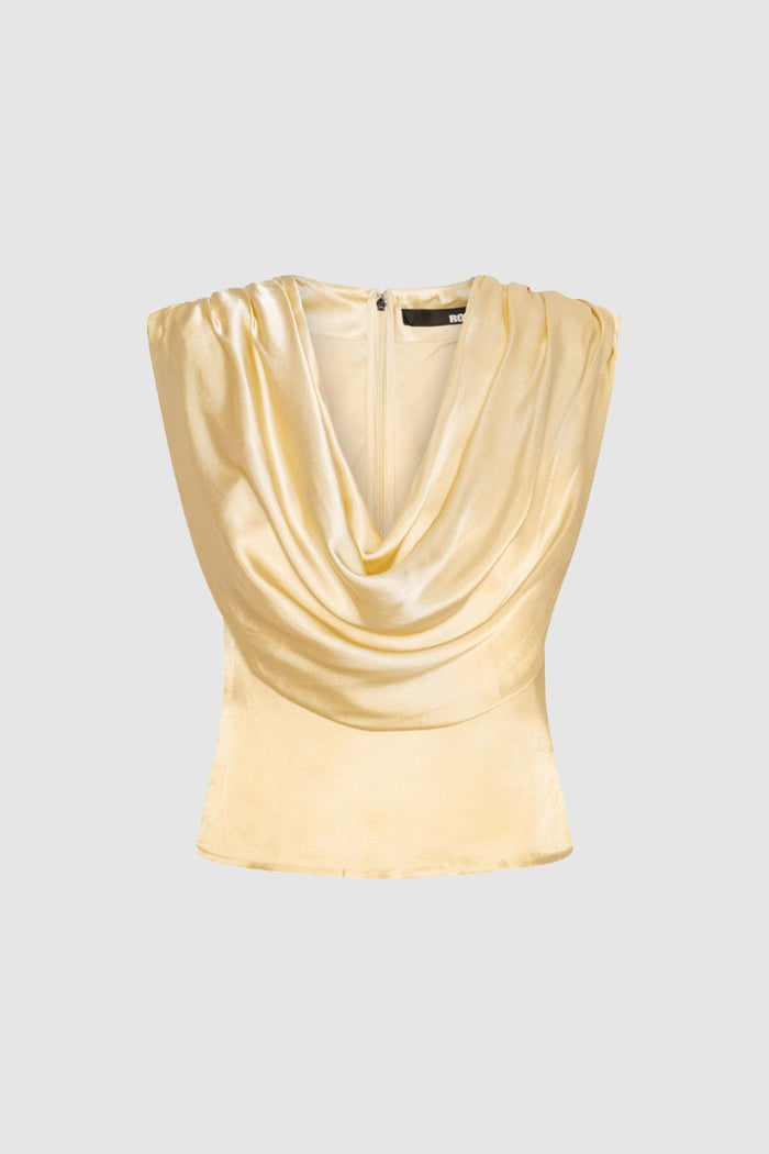 Top a cascata in chiffon giallo