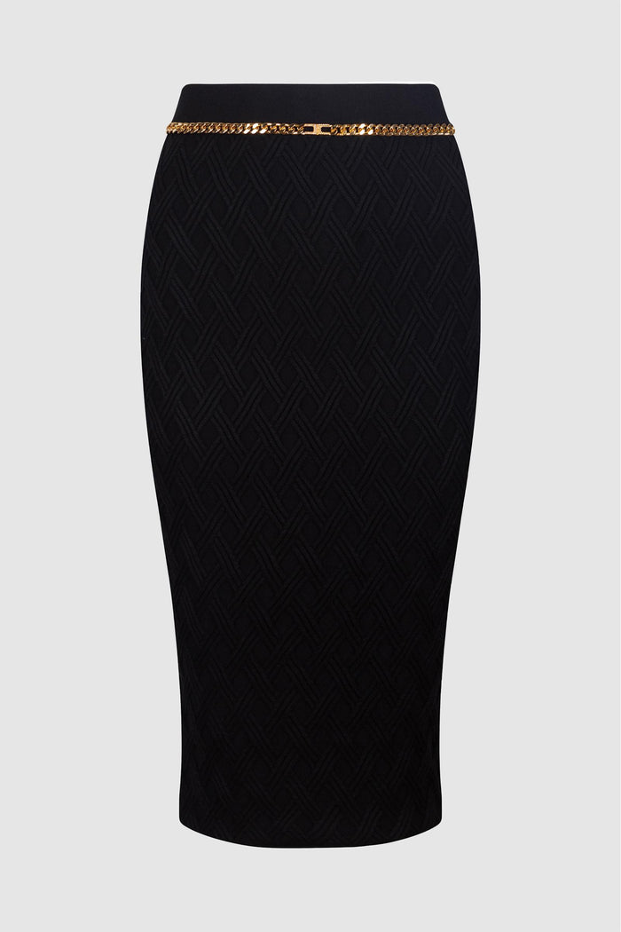 Gonna a tubino in jacquard con catena logo