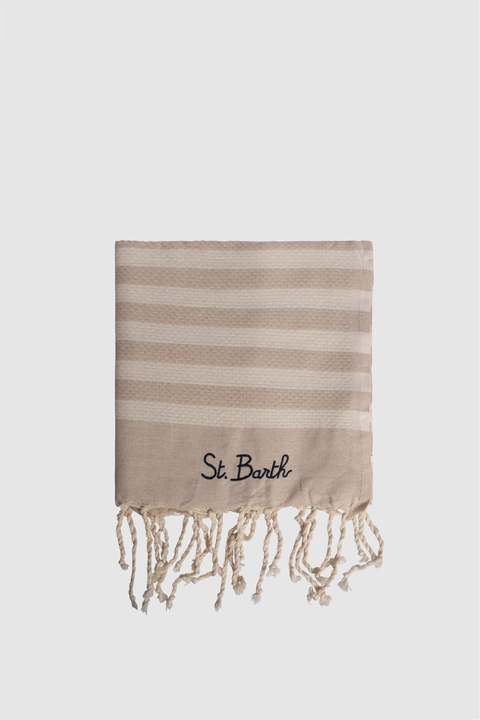 Telo Mare Beige a Righe Orizzontali in Cotone