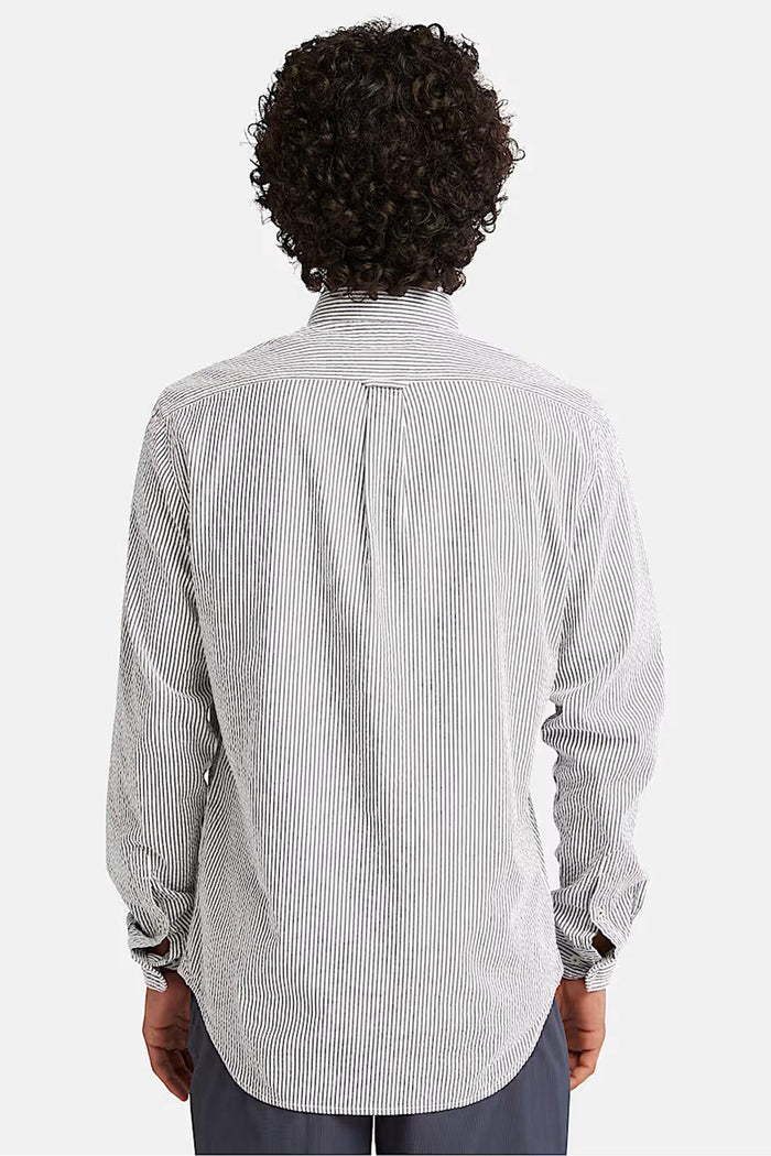 Camicia Seersucker a Maniche Lunghe a Righe da Uomo in blu scuro-3