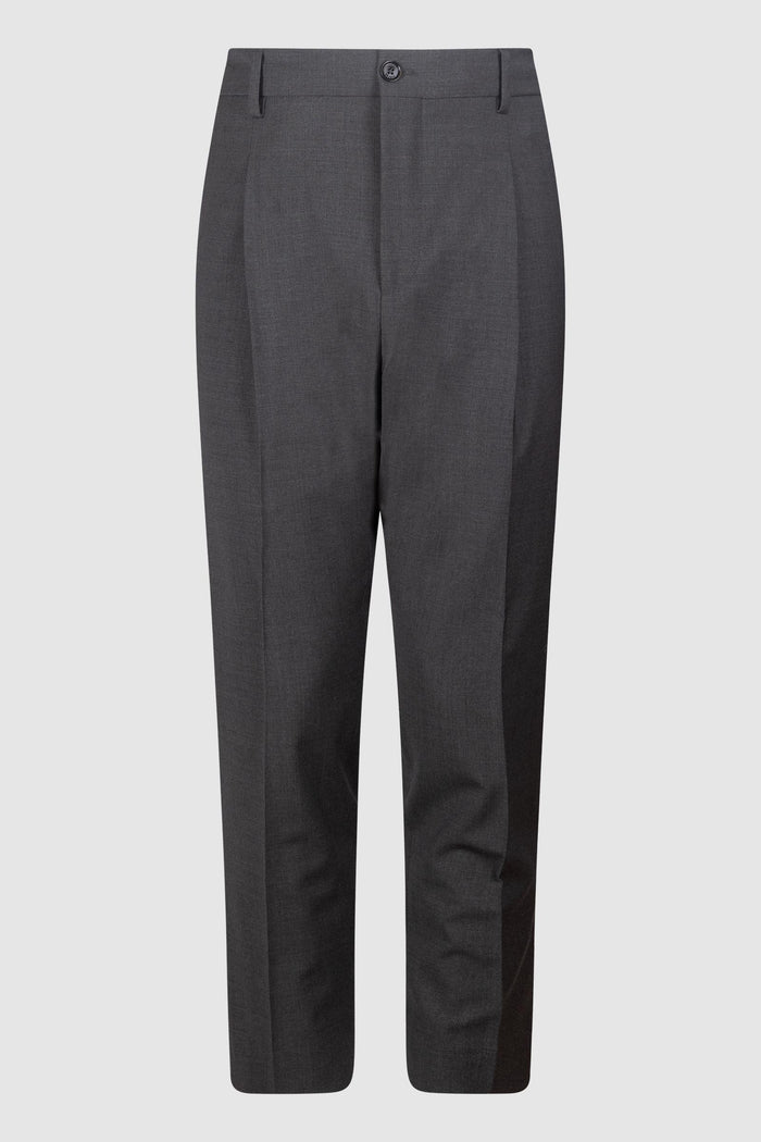 Pantaloni Classici a Vita Alta in Lana Grigio Antracite-1