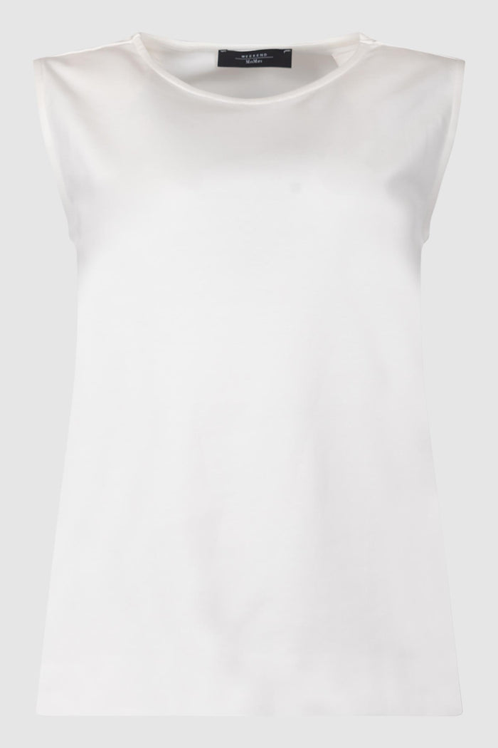 Top smanicato in jersey interlock