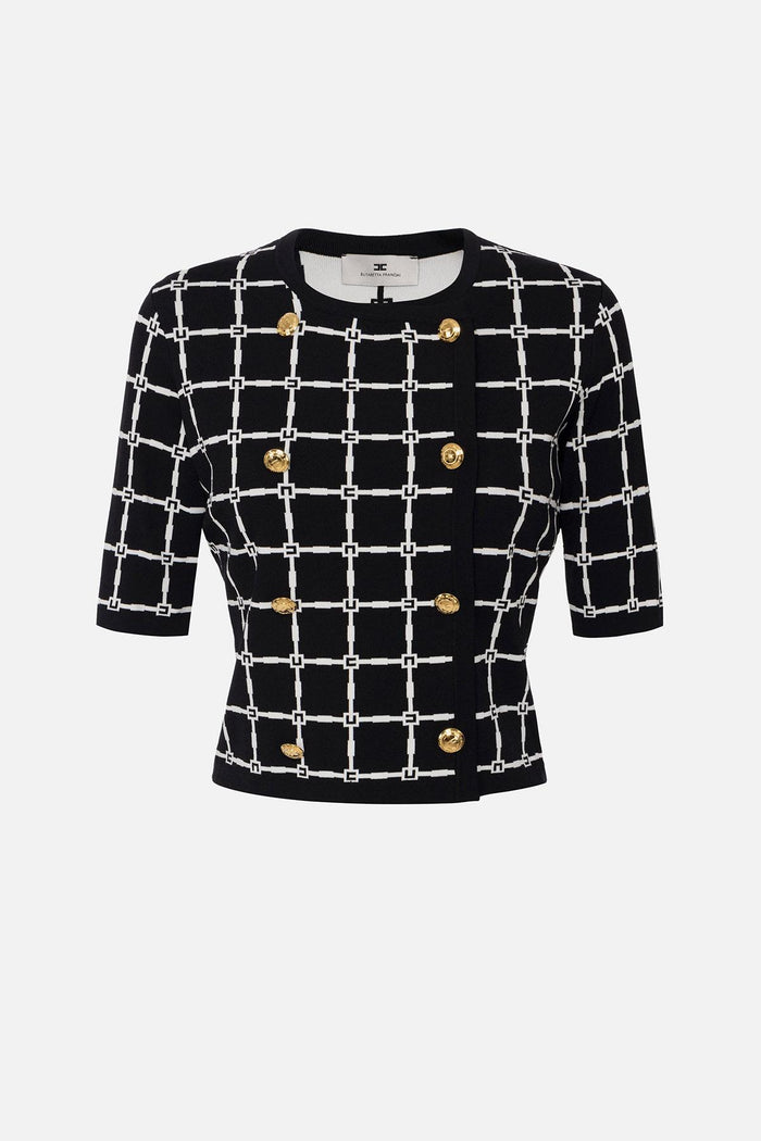 Cardigan in jacquard logo con bottoni dorati-2
