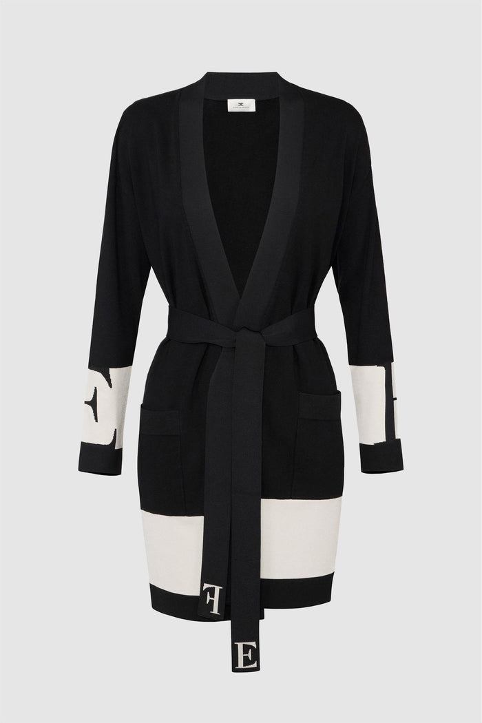 Cardigan in viscosa con bande lucide