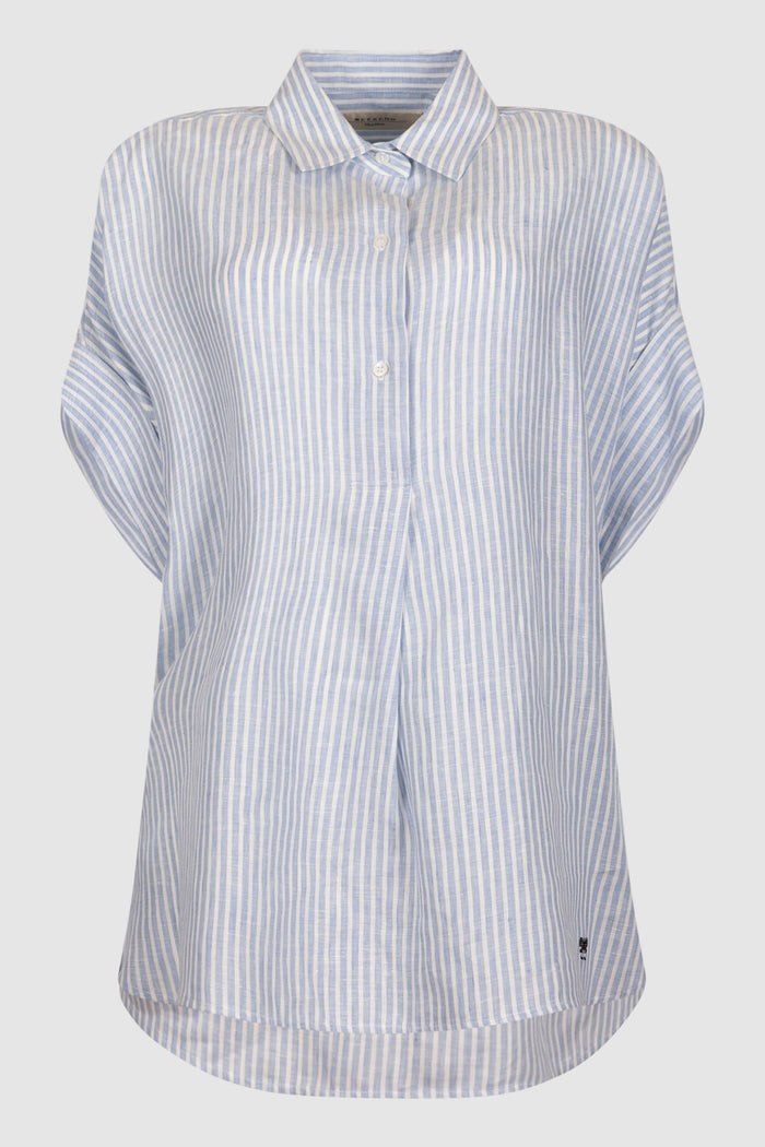 Camicia in tela di lino stampata - Azzurro