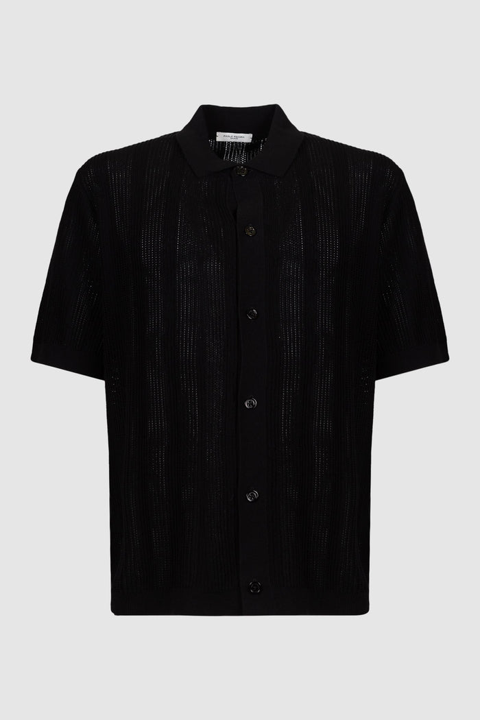 Camicia in Maglia a Maniche Corte in Cotone Crepe Extrafine Nero