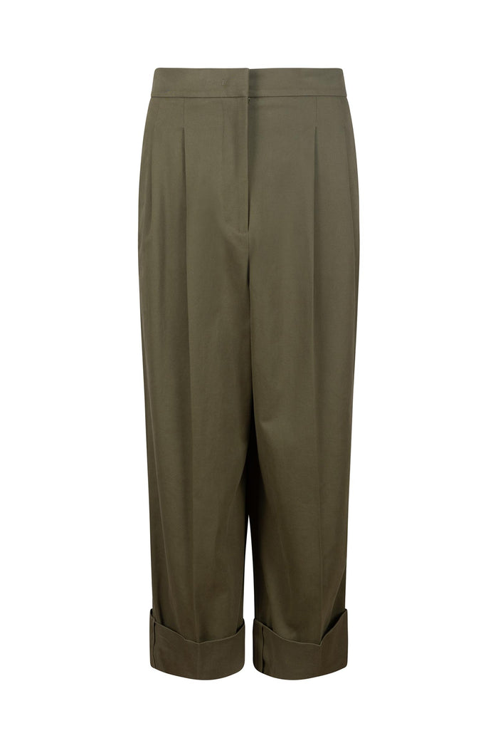 Pantaloni cropped in gabardine di cotone-2