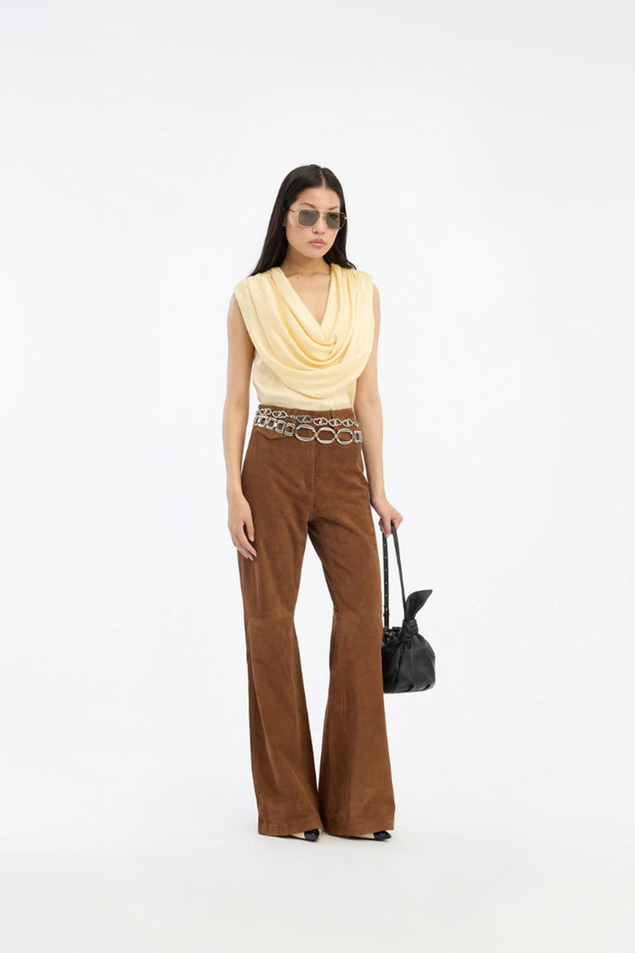 Top a cascata in chiffon giallo-2