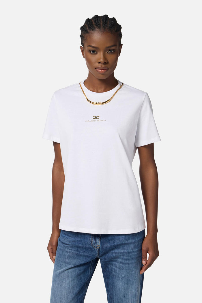 T-shirt in jersey di cotone con collana-2