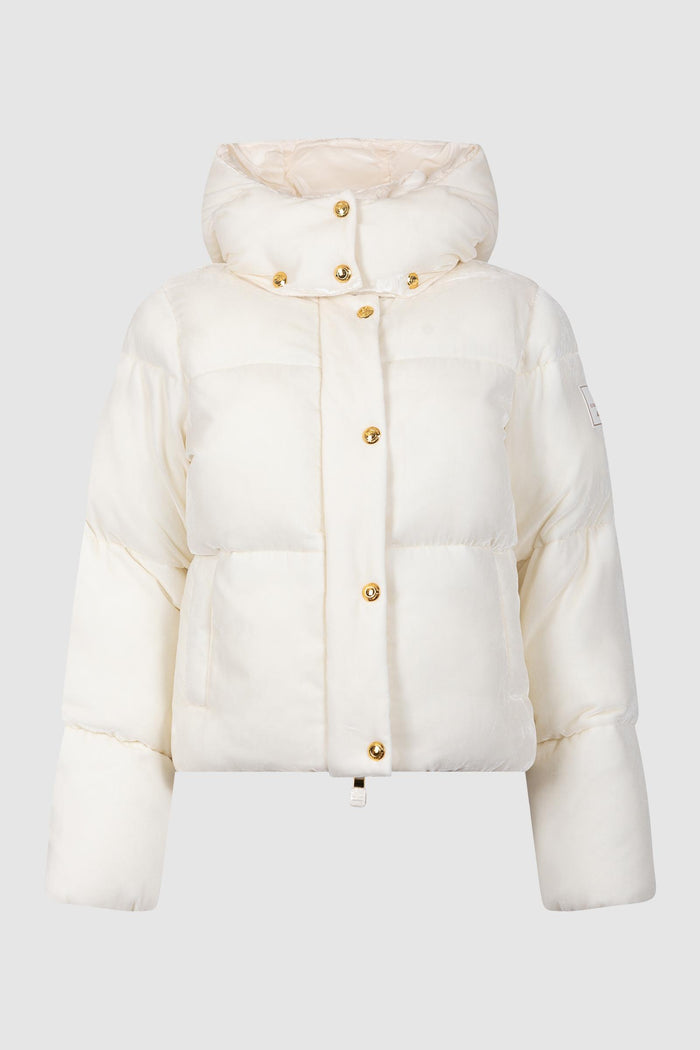 Piumino corto in velluto con bottoni dorati