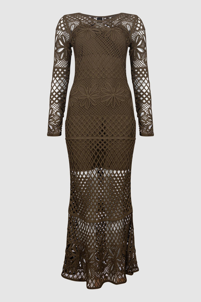 Abito Lungo in Crochet Marrone