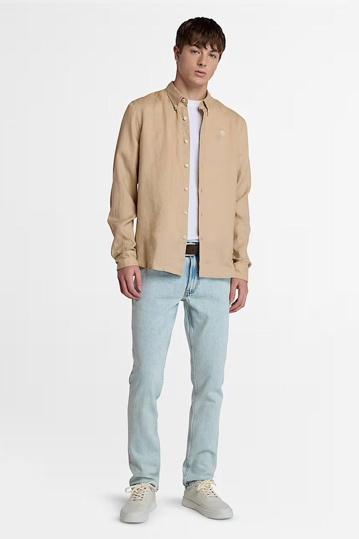 Camicia in Lino Mill Brook da Uomo in beige-2