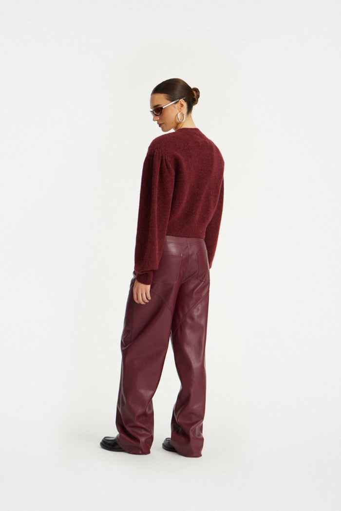Pantaloni a vita media con profili bordeaux-5