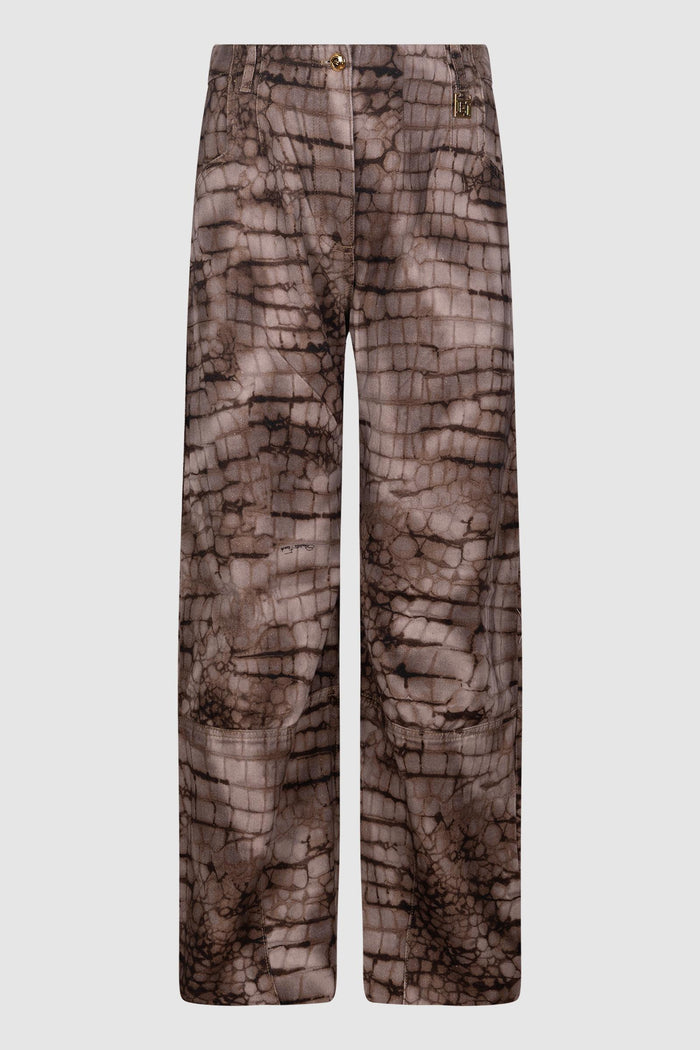 Jeans in drill con stampa alligatore