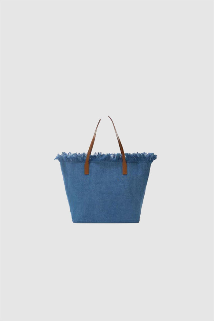Borsa City regular in tessuto denim con frange-2