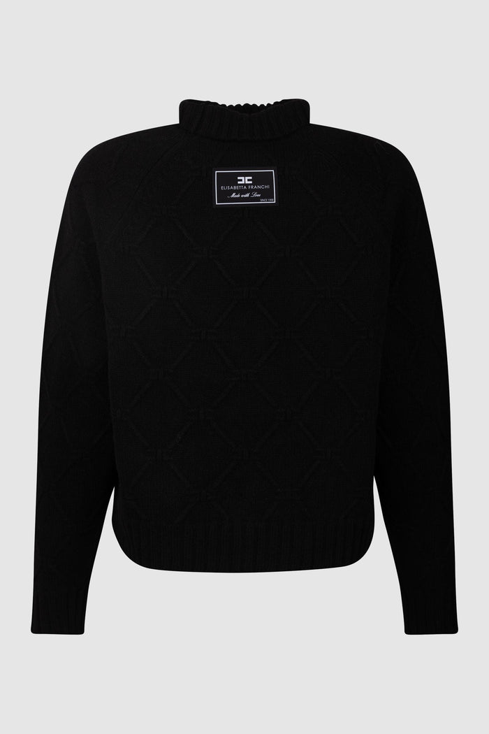 Maglione Donna a Collo Alto con Lavorazione Jacquard-2