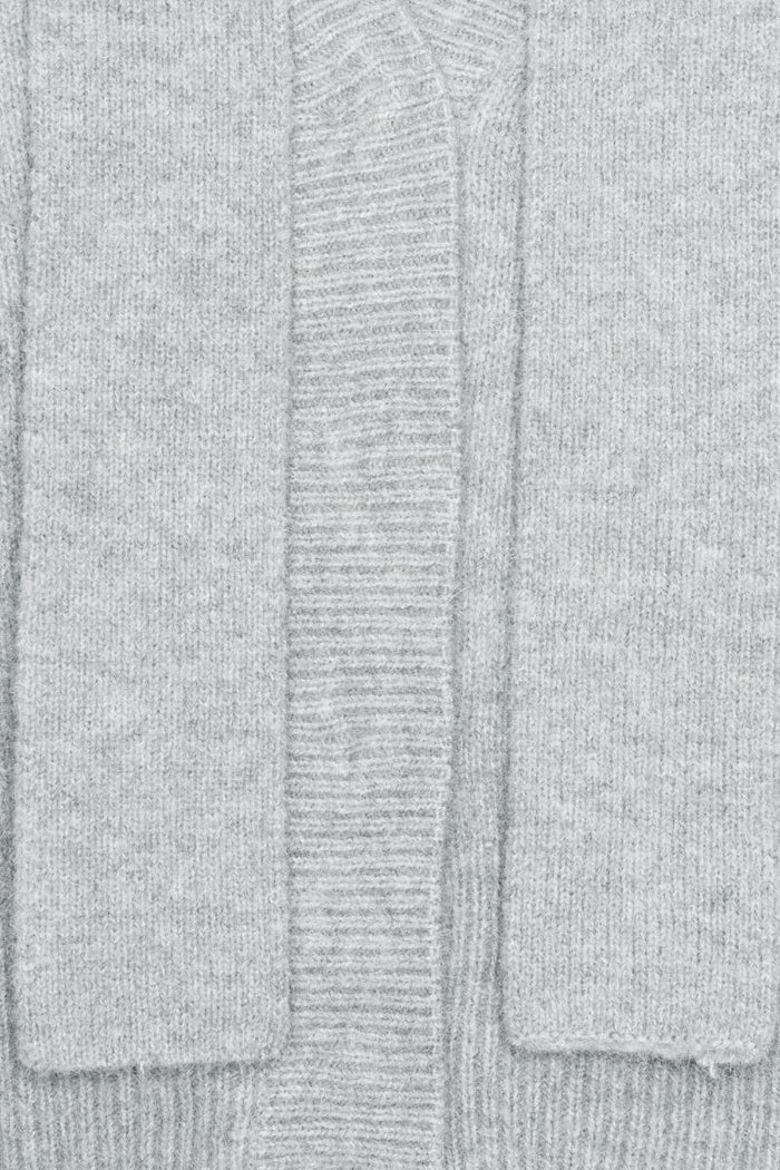 Cardigan con sciarpa in maglia grigio chiaro-3