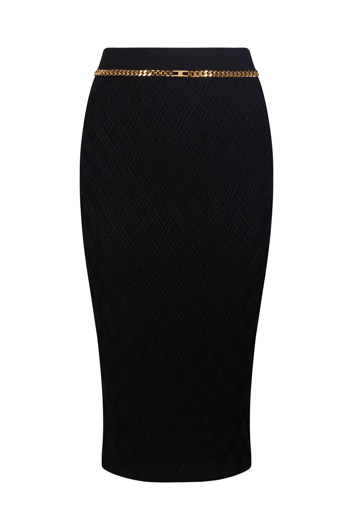 Gonna a tubino in jacquard con catena logo-2