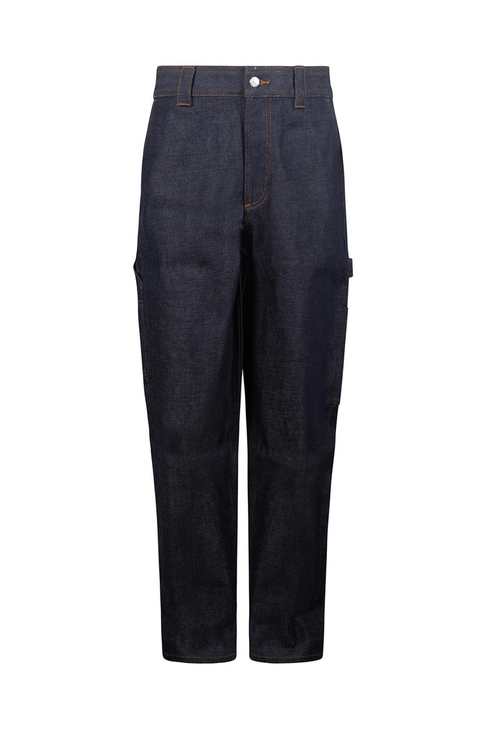 Jeans carpenter cargo in denim indaco scuro-2