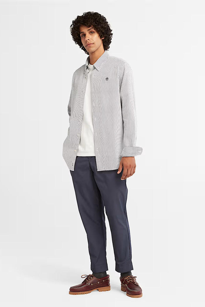 Camicia Seersucker a Maniche Lunghe a Righe da Uomo in blu scuro-5