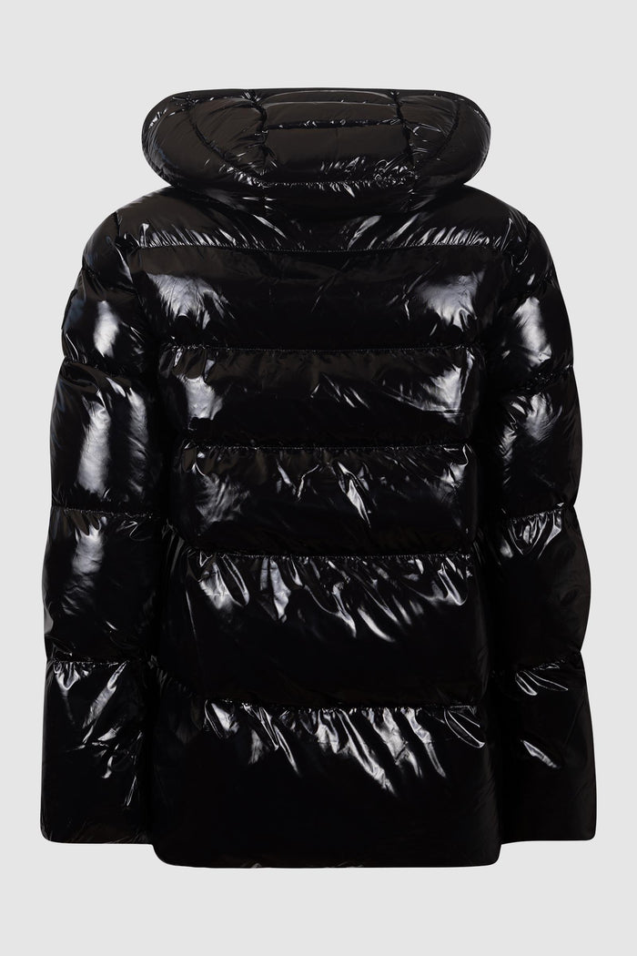 Piumino Lucido Nero con Cappuccio-2