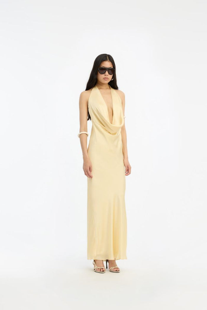 Abito in chiffon con scollo all'americana giallo-4