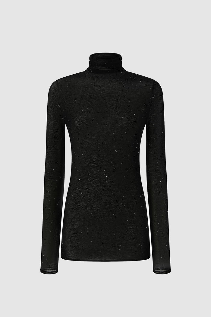 Maglia aderente a collo alto con micro paillettes