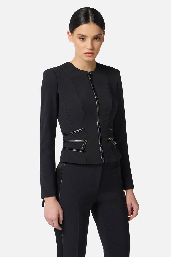 Giacca in doppio crêpe con dettagli zip-4