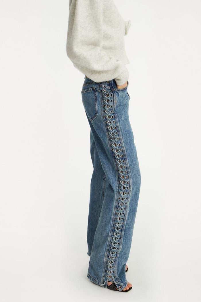 Jeans a gamba dritta con lacci blu denim-6