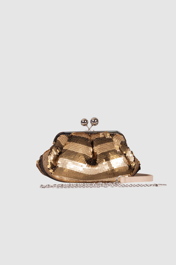 Pasticcino Bag small con paillettes a righe - Beige-1